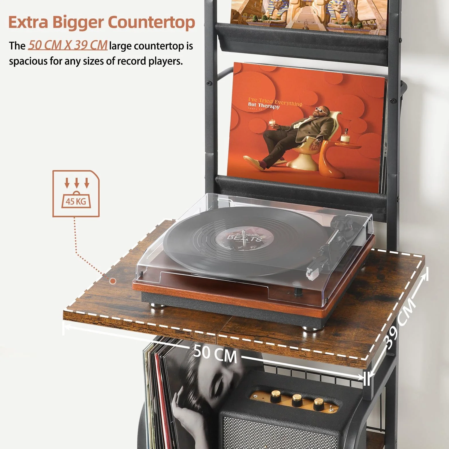 Almacenamiento de vinilo, 3 niveles, mueble giratorio para salón, hasta 200 álbumes Cds, soporte de vinilo de pared