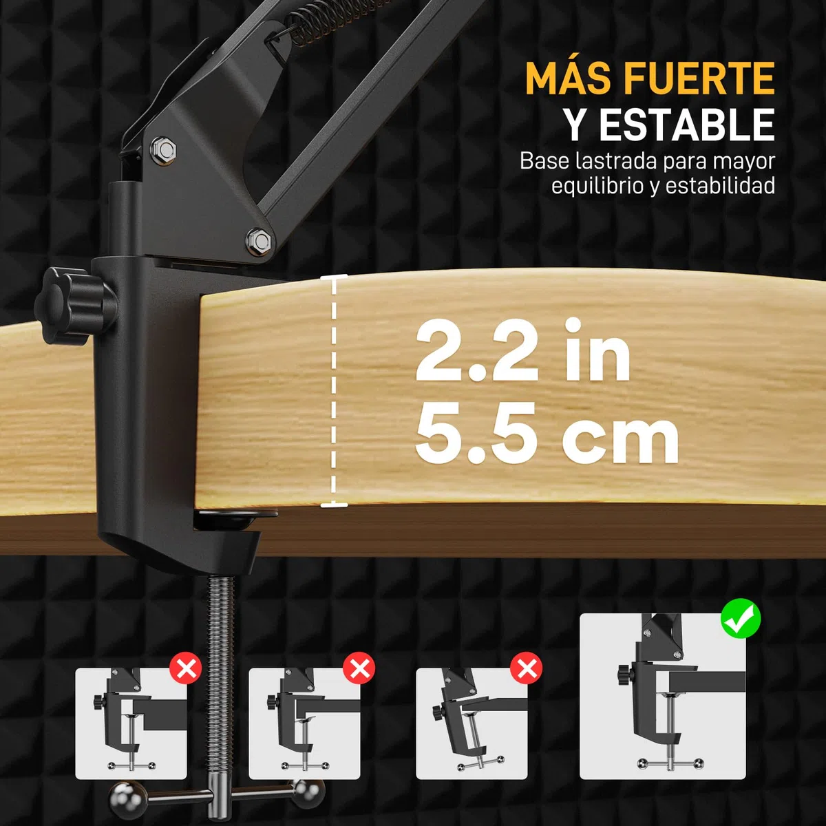 MAONO Brazo Micrófono, Ajustable suspensión micrófono, para podcastin, juegos, streaming y grabaciones, con abrazadera de mesa y adaptador de 3/8" a 5/8", capacidad máxima de carga de 1 kg, negro BA20