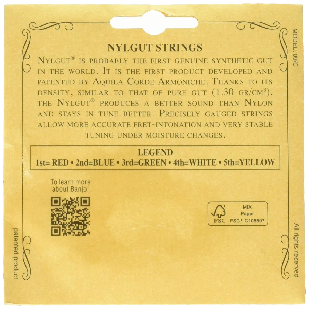 Aquila 1B New Nylgut - Juego de 5 cuerdas para banjo (re-si-sol-re-sol) con Red Series 4a cuerda