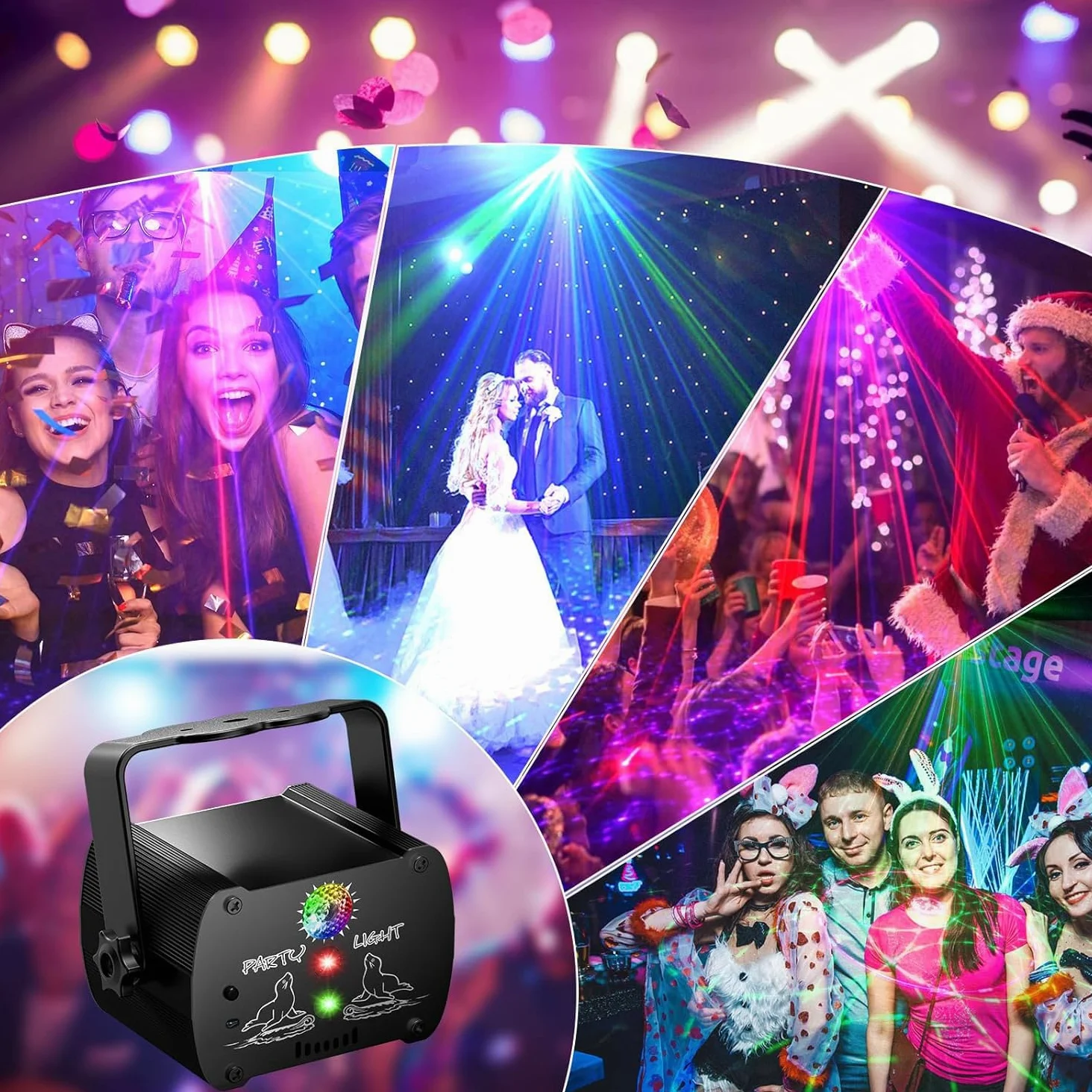 Luces Discoteca LED RGB Activadas por Sonido, Mini Luz Estroboscópica con Control Remoto para Fiestas, Bodas y Karaoke - Incluye 90 Patrones de Luces USB