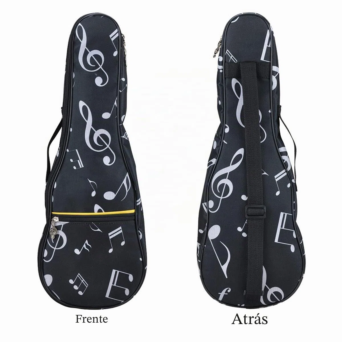 21in Bolsa de ukelele impermeable Oxford para notas musicales, mochila con correas ajustables con cejilla para ukelele con cejilla de ukelele (negro)