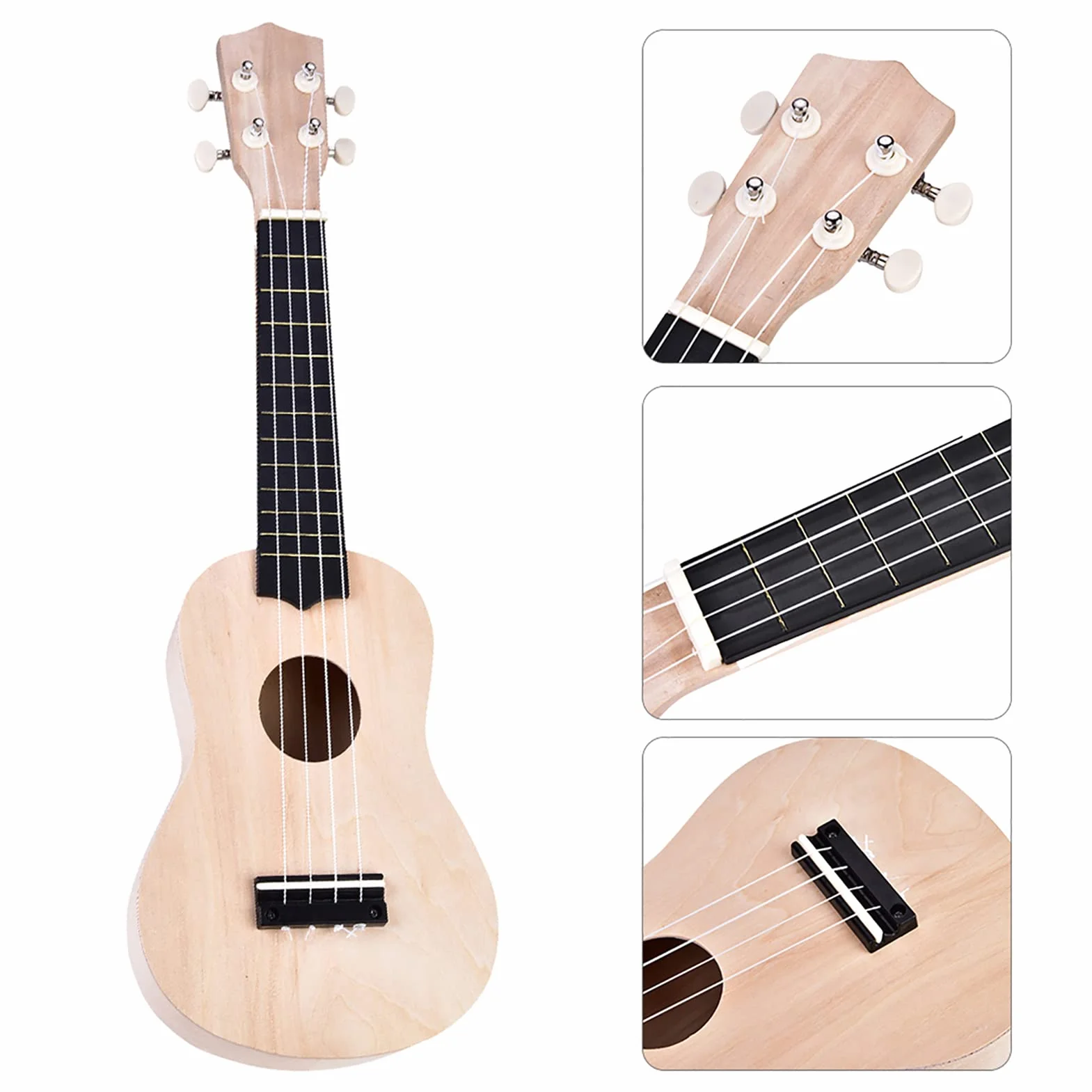 Ukelele de 21 pulgadas, juego de ukelele soprano de 4 cuerdas, para niños y adultos, para aficionados al niño, fabricado en madera de tilo nat¨¹ral, ukelele