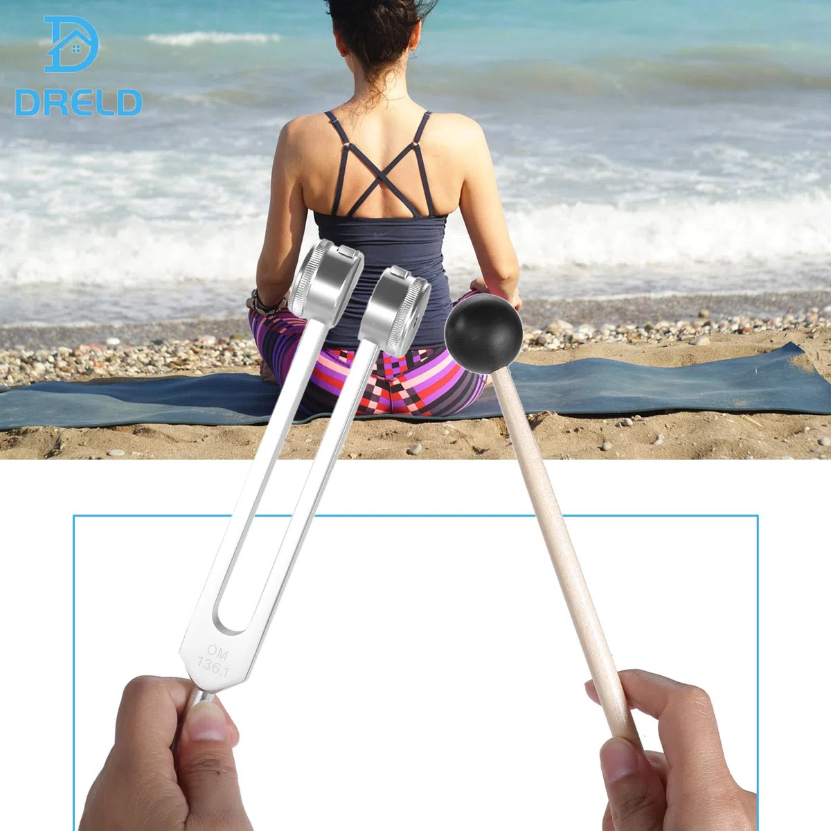 Dreld Horquilla de afinación de 136,1 Hz con martillo de silicona y bolsa para reparación de ADN, terapia de sonido, curación perfecta, instrumento musical, equilibrio, sanadores, vibración