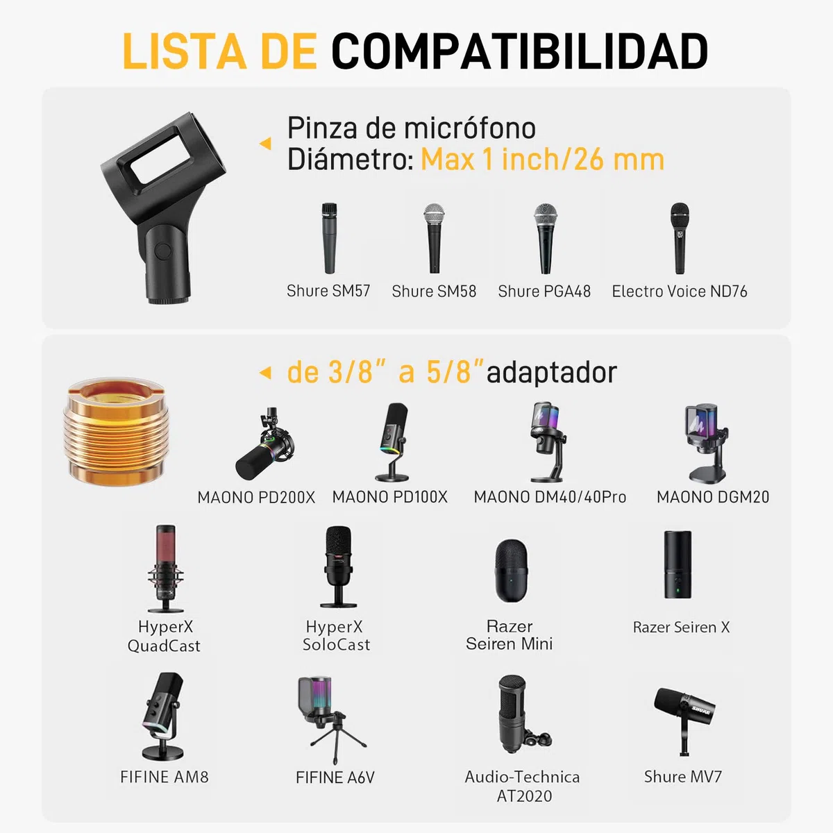 MAONO Brazo Micrófono, Ajustable suspensión micrófono, para podcastin, juegos, streaming y grabaciones, con abrazadera de mesa y adaptador de 3/8" a 5/8", capacidad máxima de carga de 1 kg, negro BA20