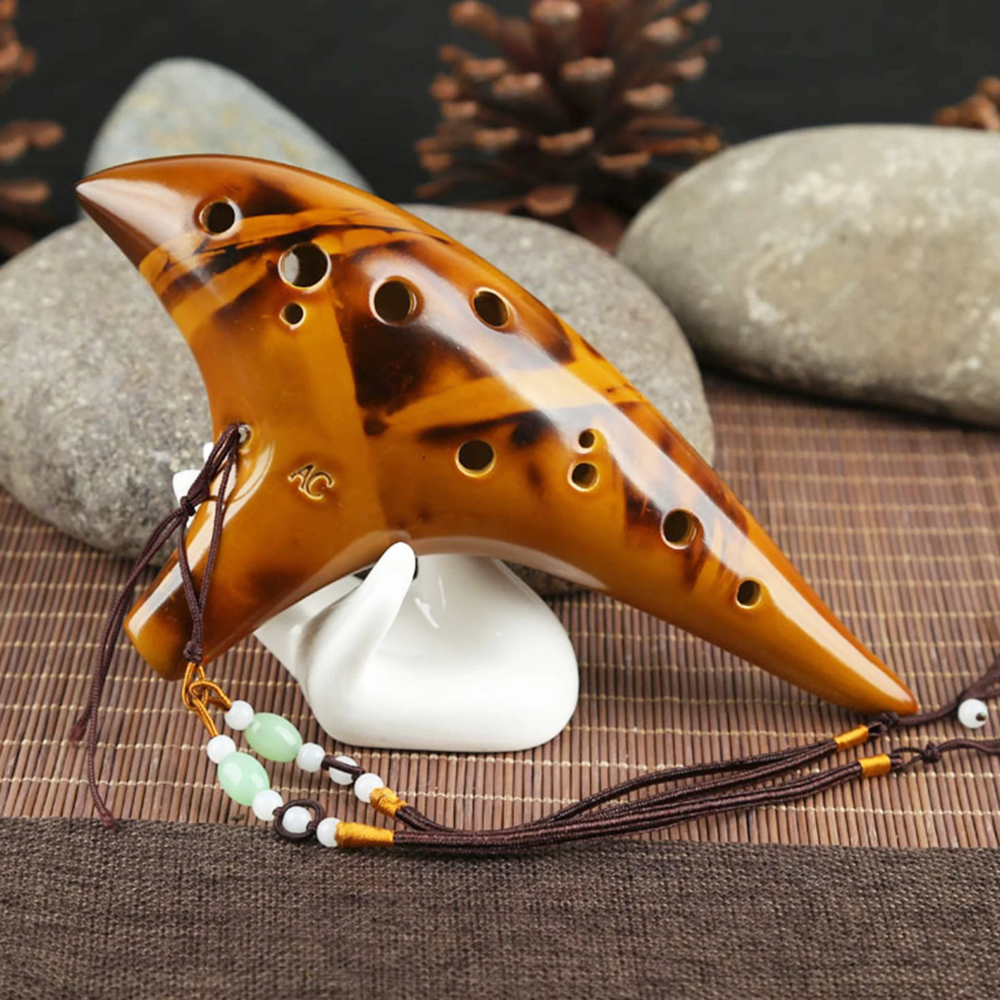 Ocarina, ocarina de 12 agujeros, réplica de cerámica, Alto C Crackle Pattern Ocarinas Cerámica, instrumento musical, Zelda Ocarina con una bolsa protectora, Songbooks cuello cadena cuello