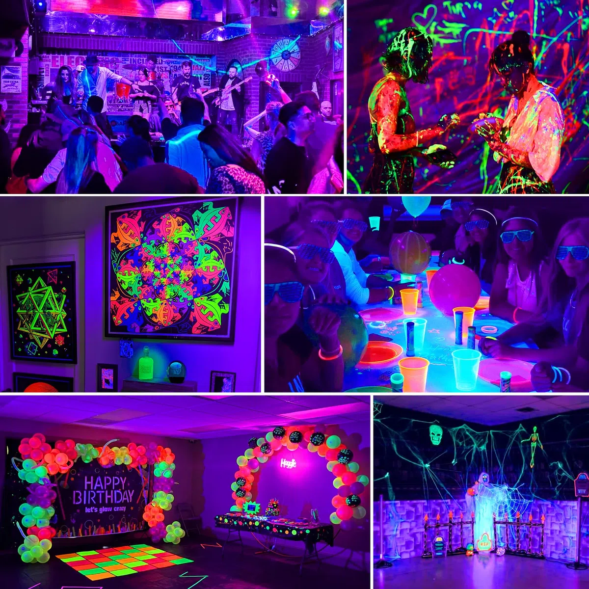 T-SUN 2 Piezas Luz Negra UV 72W 1000LM Proyector de Luz Negra 360° Ajustable, 1.8m Cable de Corriente, Longitud de Onda 400-405NM para Halloween Navidad Fiesta Disco