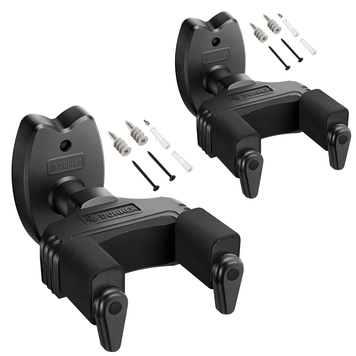 Donner Paquete de 2 colgadores de pared para guitarra con bloqueo automático para guitarra eléctrica acústica, bajo y mandolina, negro