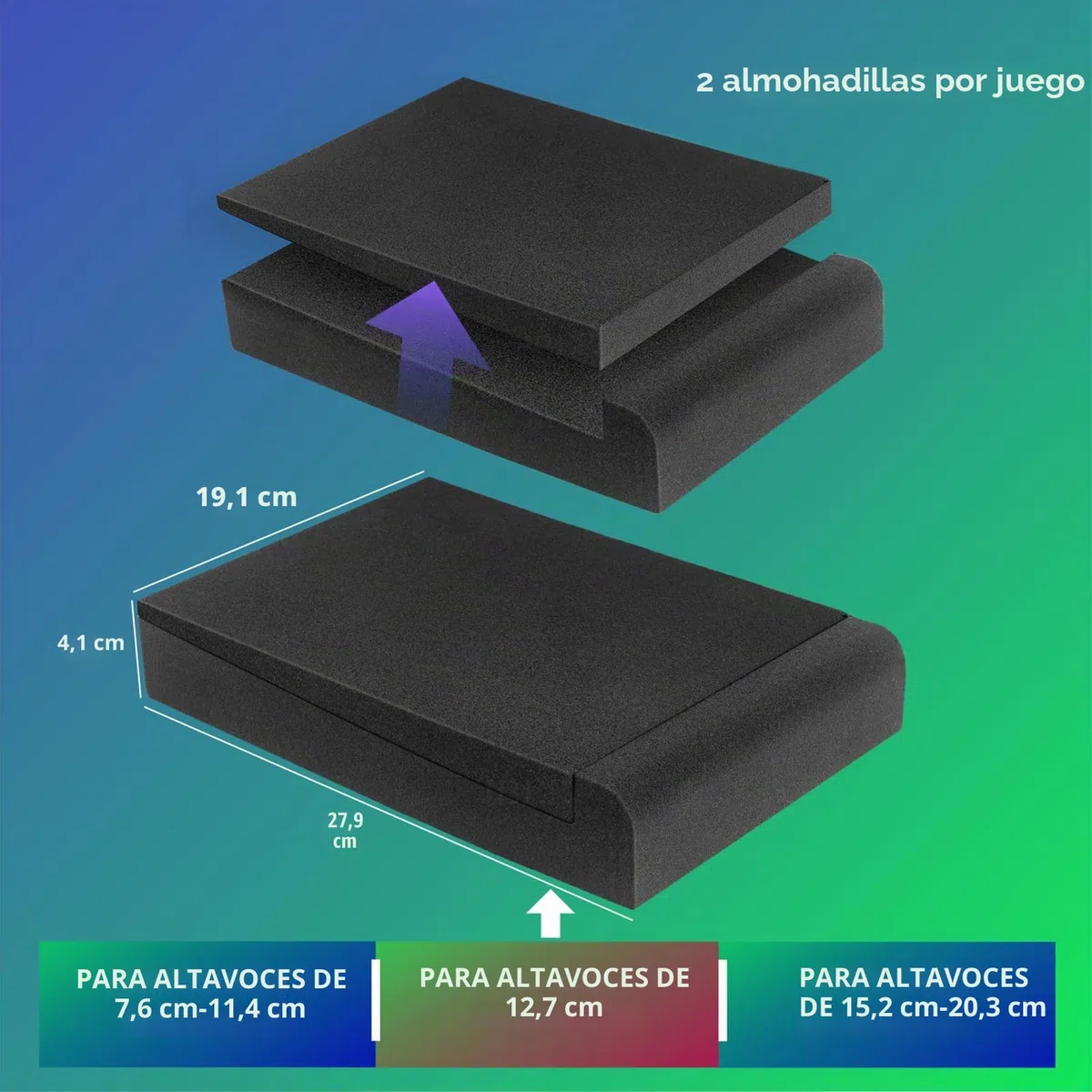 JBER Paquete de 2 almohadillas de aislamiento acústico, almohadillas de espuma de aislamiento de altavoces para monitor de estudio, espuma acústica de alta densidad adecuada para altavoces de 5