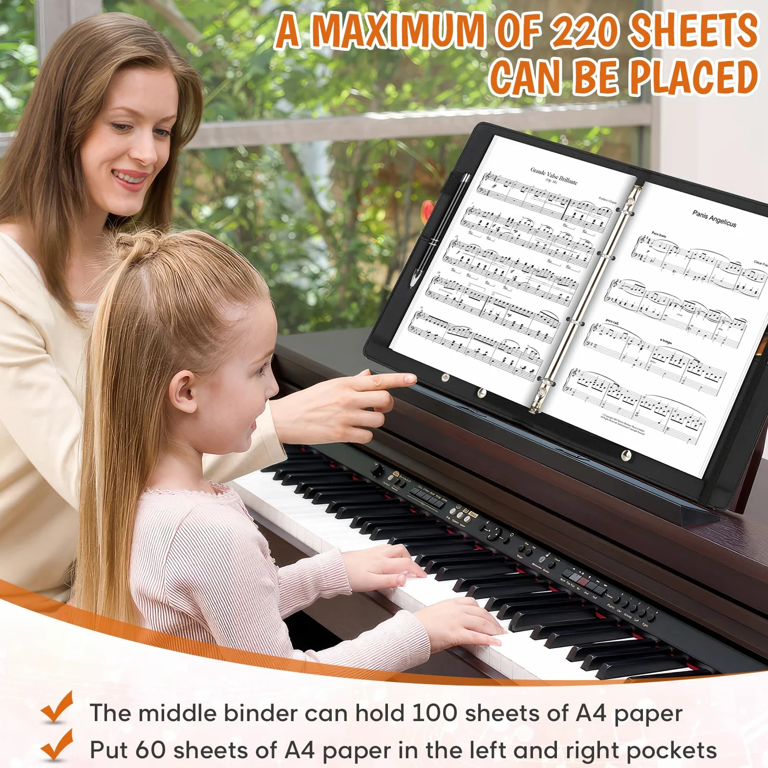 AOBOPLE Carpeta para Partituras A4 de 220 Páginas para Partituras de Música,Carpeta Musica A4 de 4 Anillos para Partituras de Instrumentistas y Músicos
