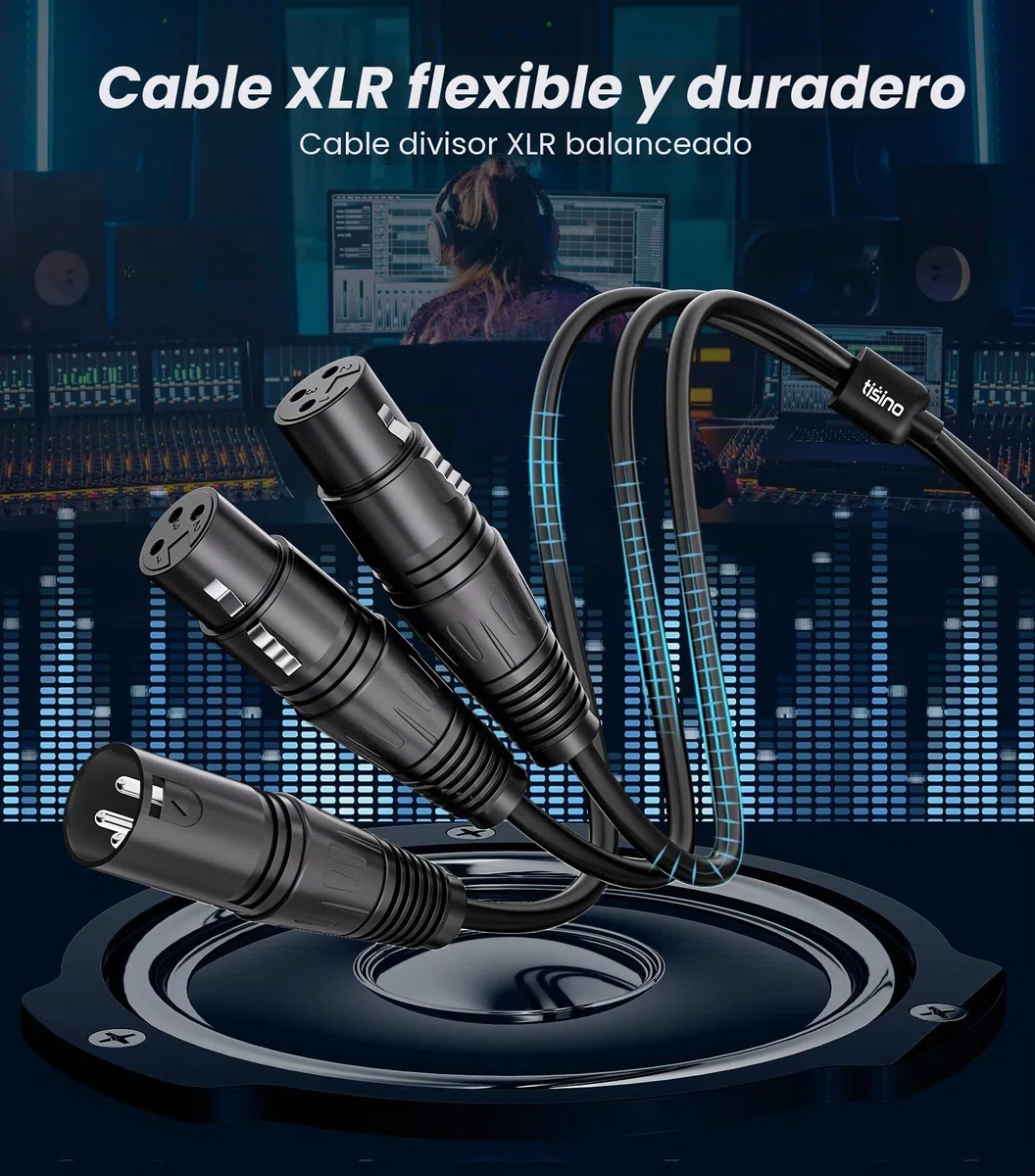 Tisino Cable divisor en Y XLR, doble hembra a XLR macho, combinador de micrófono en Y, cable adaptador de micrófono equilibrado (3 pines, 2 hembra a 1 macho), 10 pies