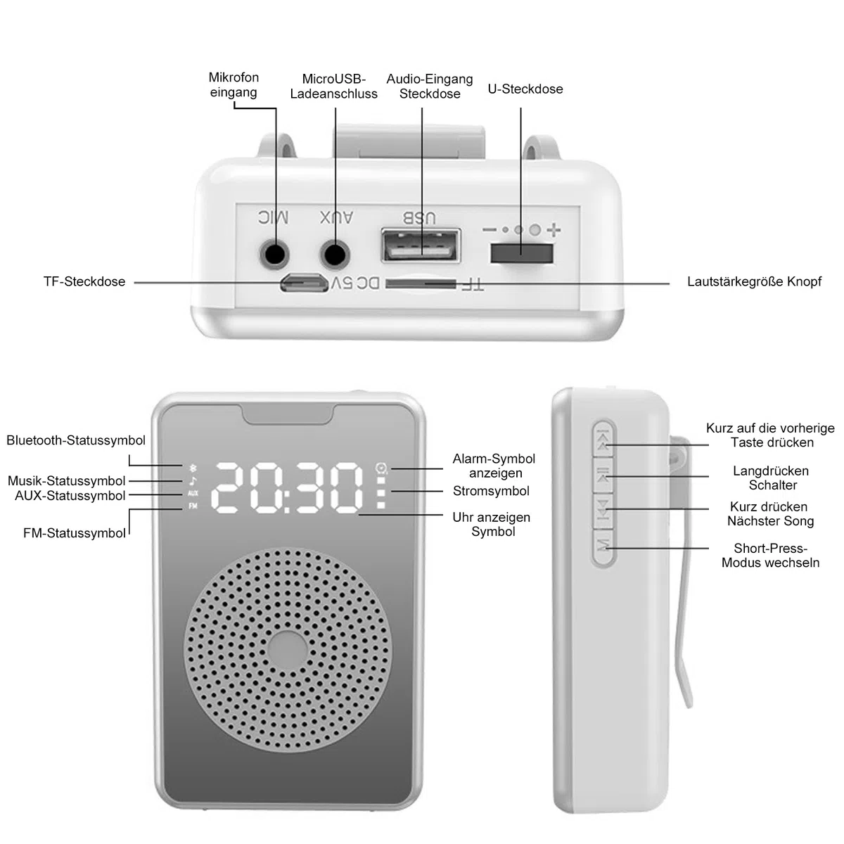 Amplificador de voz con micrófono inalámbrico, 4500 mAh, amplificador de voz portátil con función de grabación, altavoz recargable con espejo, reloj, cintura para profesores, entrenadores y guías