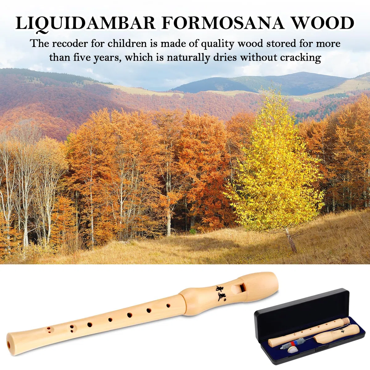 Fentar Flauta Madera, Flauta dulce soprano Instrumento Barroco Digitación, Flautas Escolar Principiantes de 8 Orificios Diseño Desmontable con Funda Escolar y Limpiador Escolar