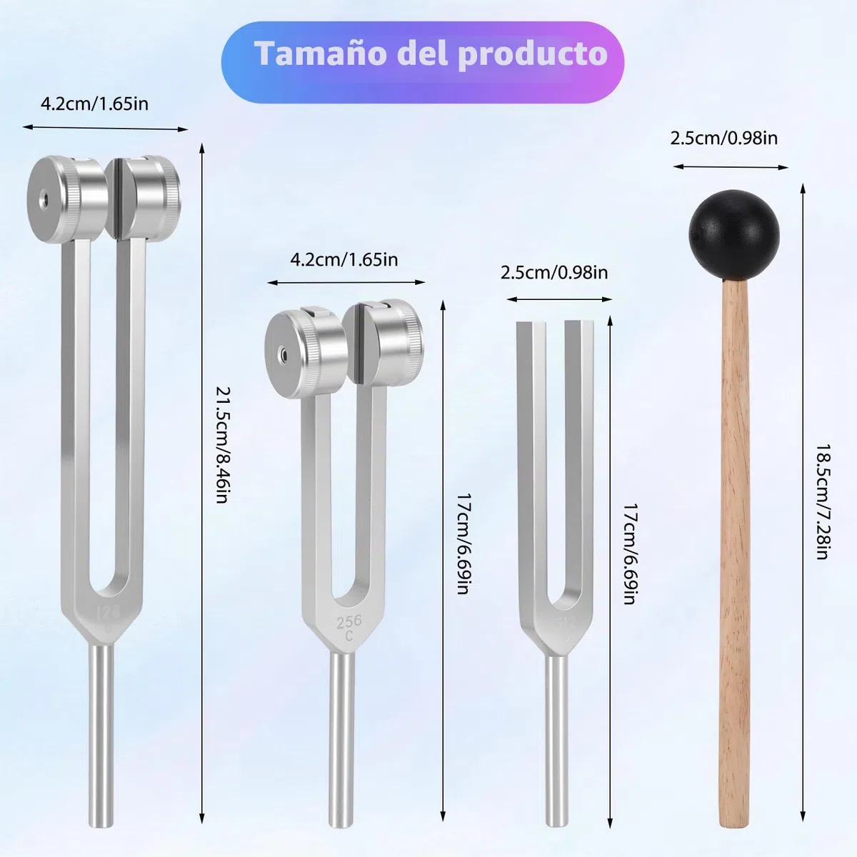 Diapasones para sanación, juego de tenedores de sintonización con martillo reflejo para curación, chakras, terapia de sonido, yoga, diapasón y martillo, juego de 128 256 y 512 Hz