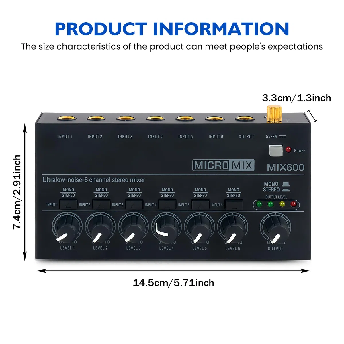 Audio Mixer: Mini mezclador de audio estéreo de 6 canales, mezclador de audio ultracompacto con 6 controles de volumen independientes, carcasa de metal y ruido ultra bajo, ideal para estudios